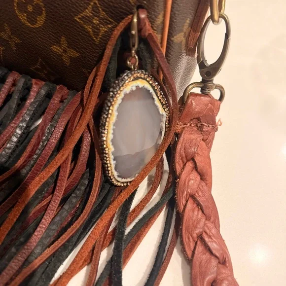 Luxury Brown and Black Fringe Crossbody Bag - Picture 2 of 8